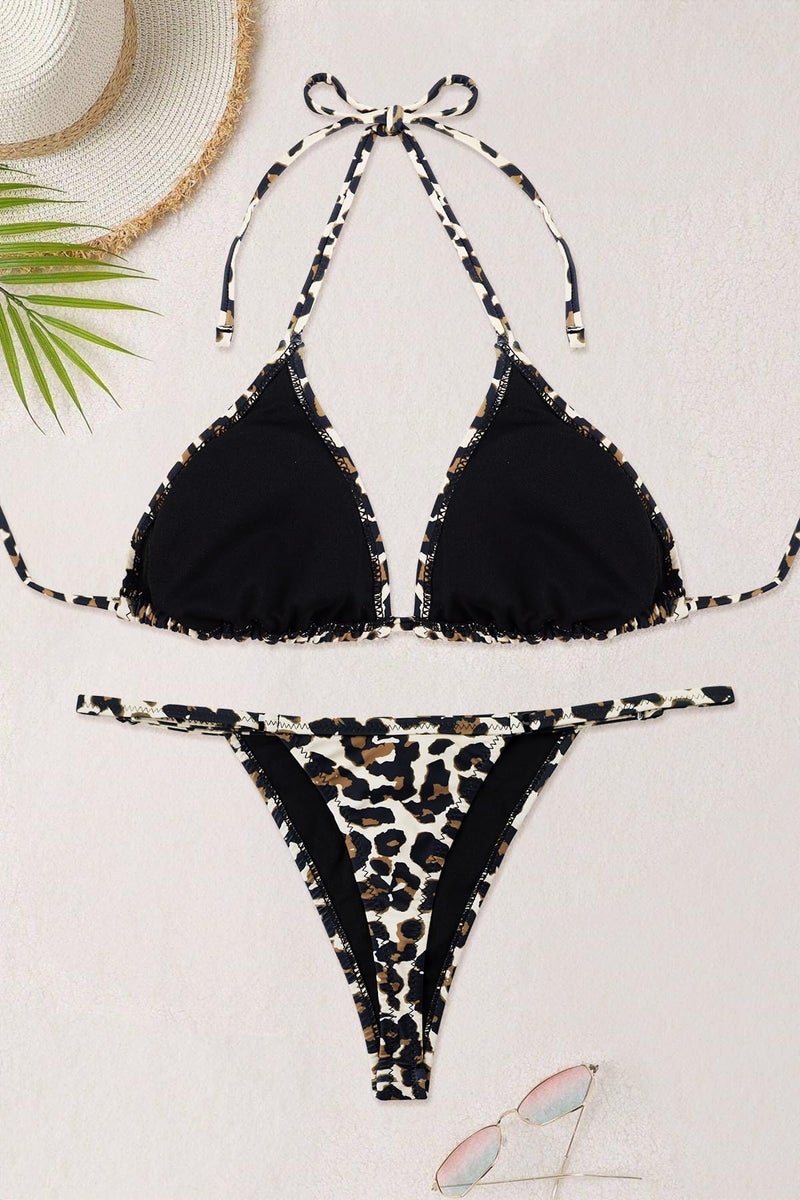 SHEKINI Women Halter Sexy Bikini Sets Brazilian Thong Cheeky String Two Piece Swimsuit(Leopard Printing, X-Small) - Image 5